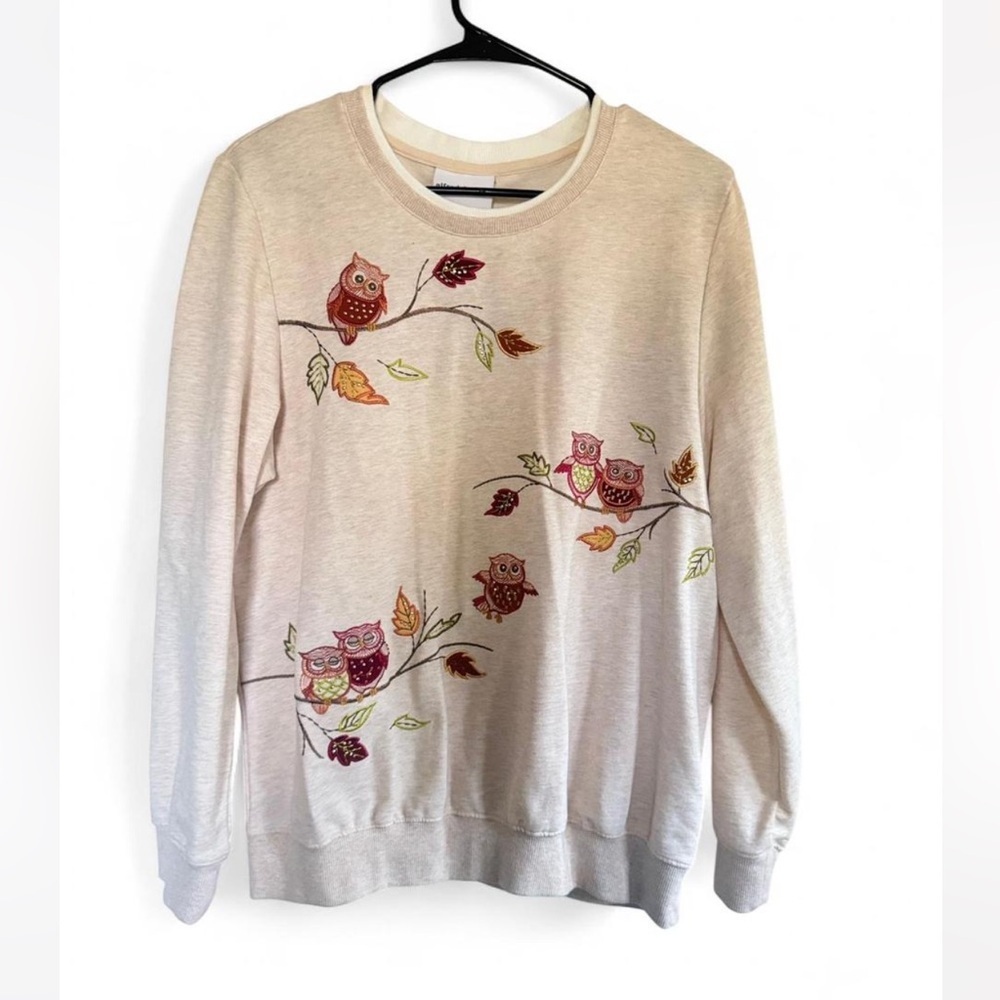 Alfred Dunner Y2K vintage Owl Autumn embroidered  Crewneck Sweater